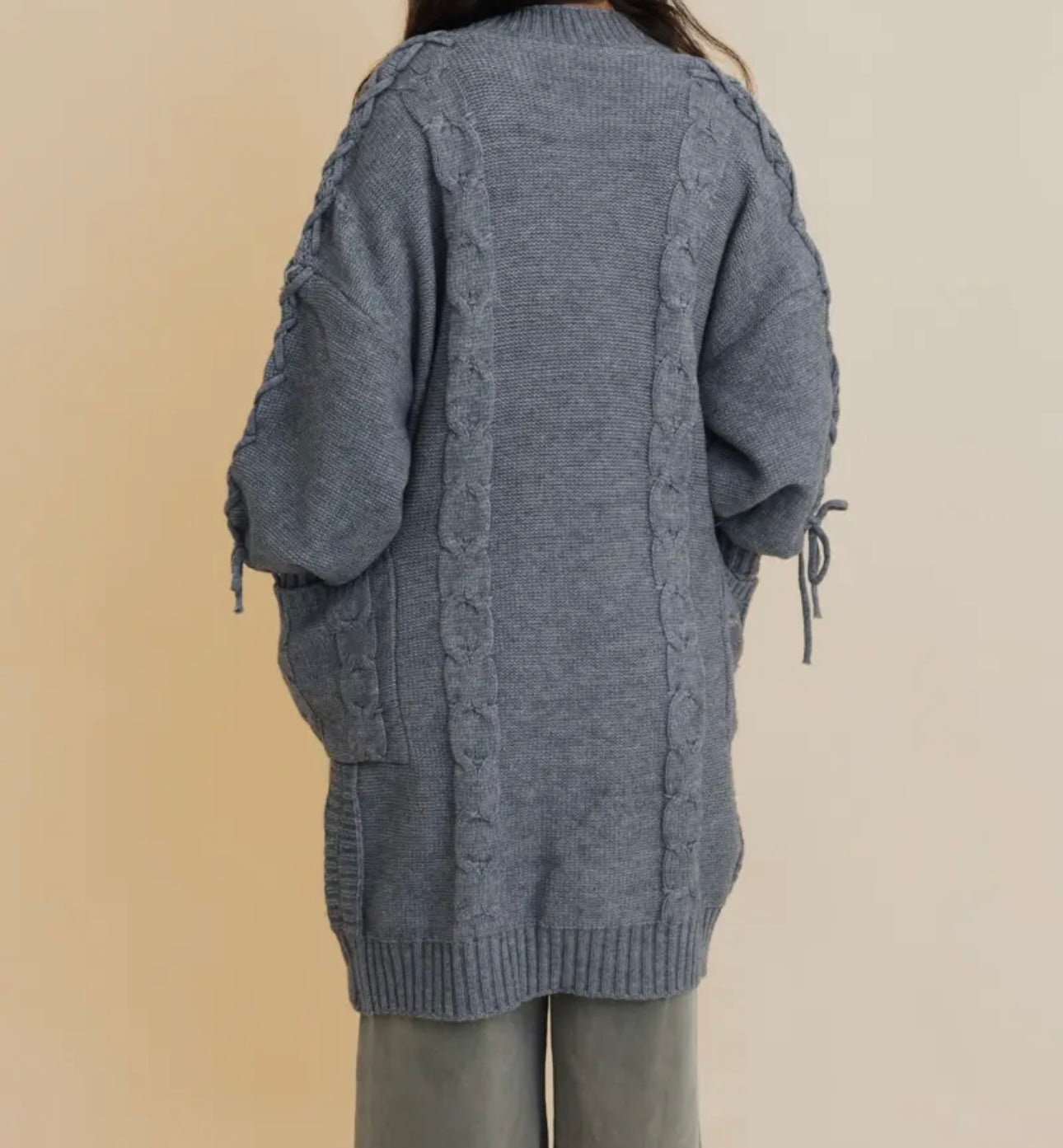 Cozy Cable Knit Oversized Cardigan with Sleeve Ties