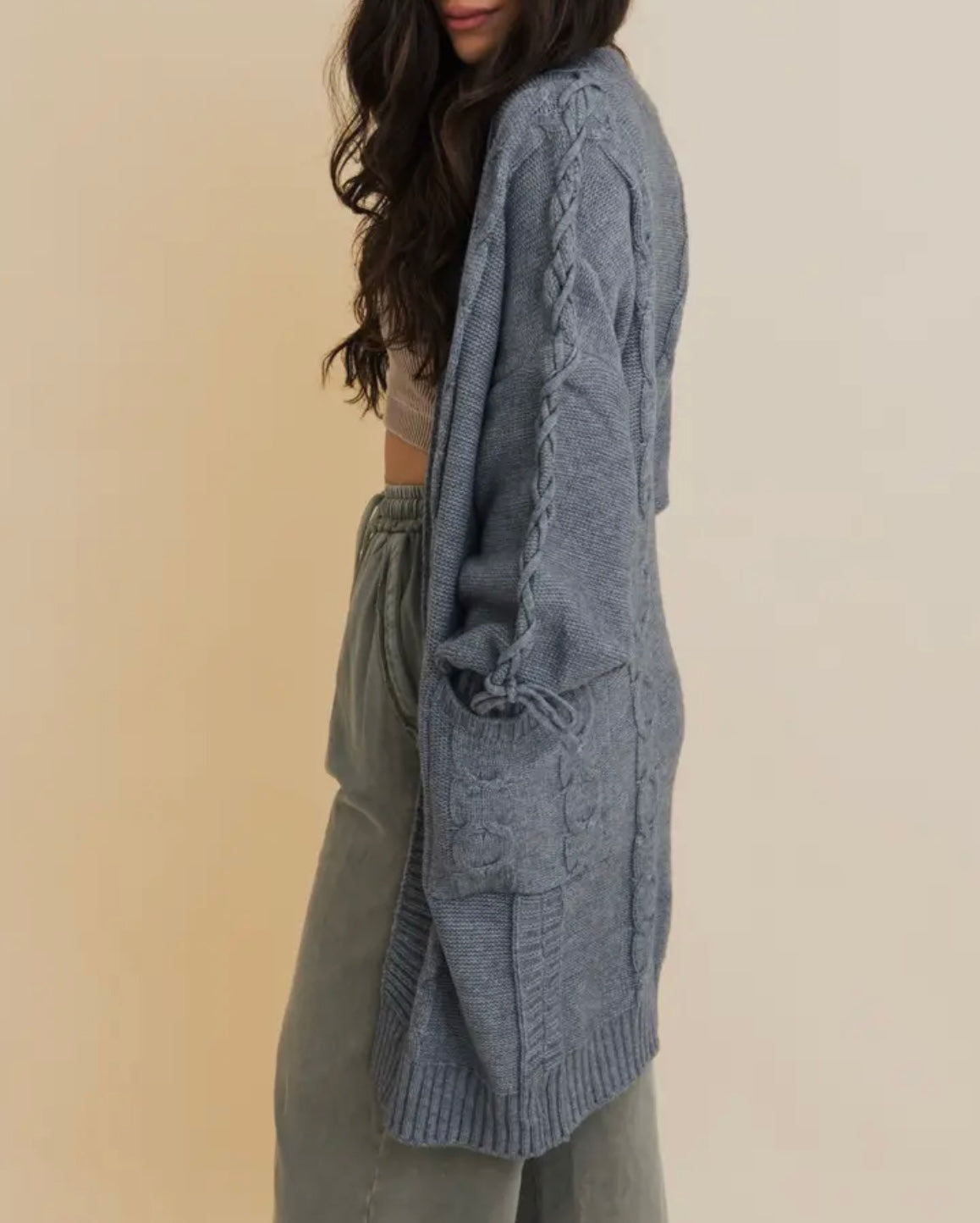 Cozy Cable Knit Oversized Cardigan with Sleeve Ties