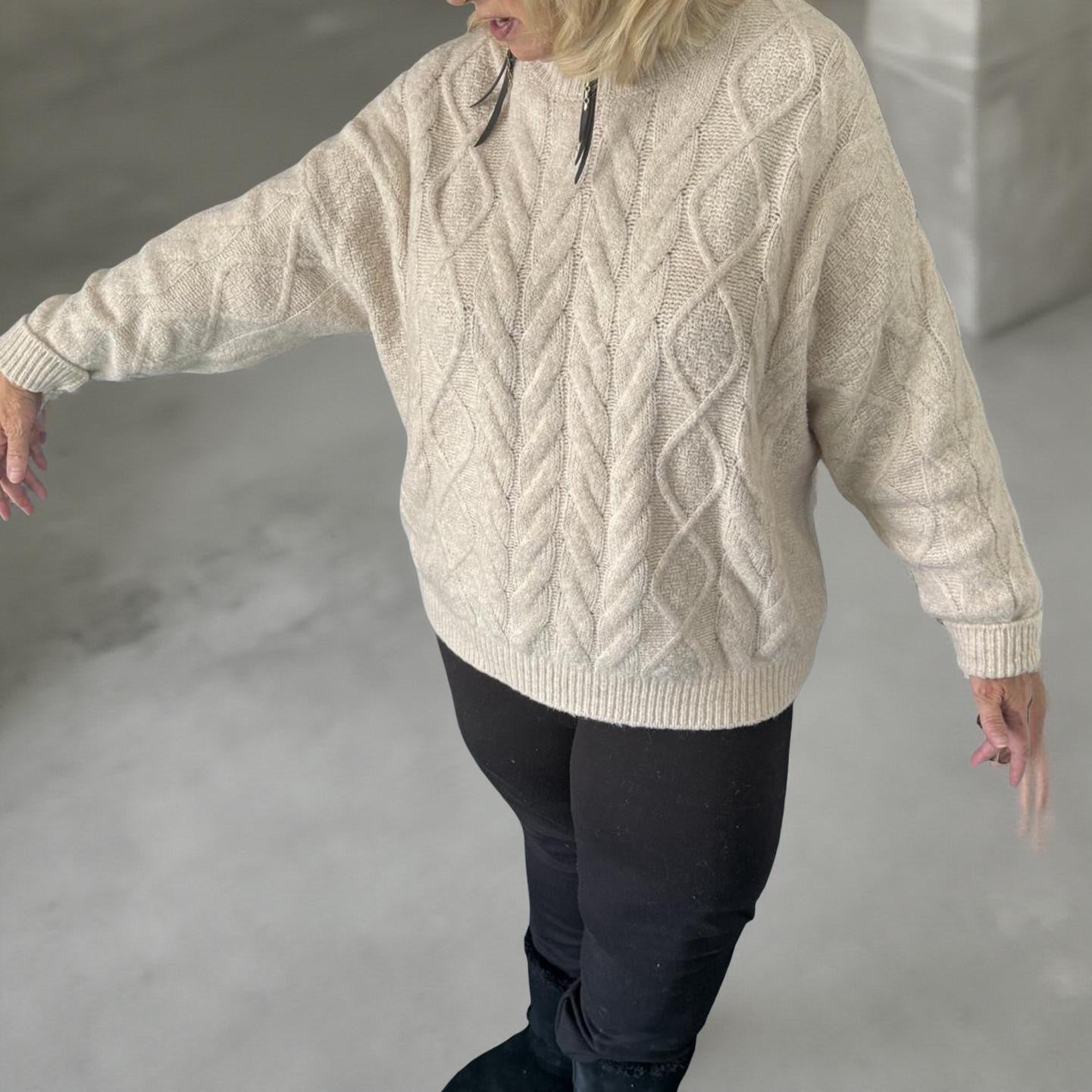 Cozy Off-White Cable Pullover Sweater