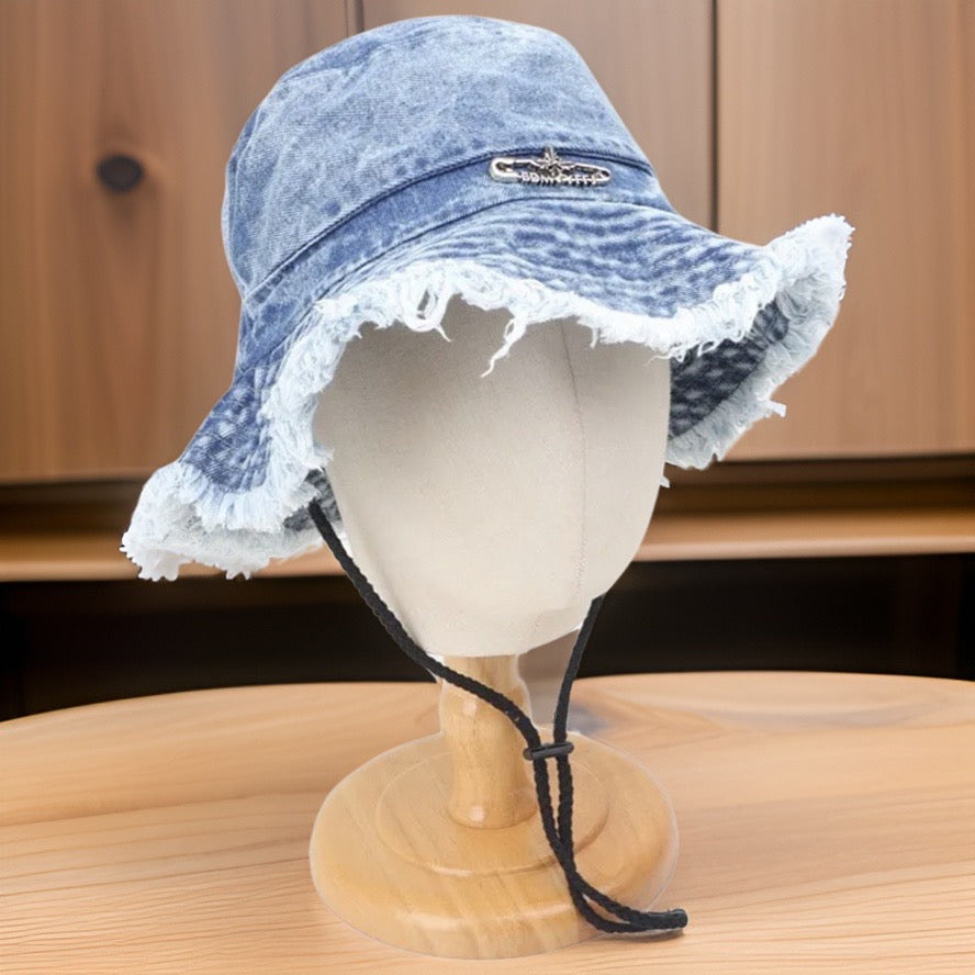 Denim Short Brimmed Distressed Hat