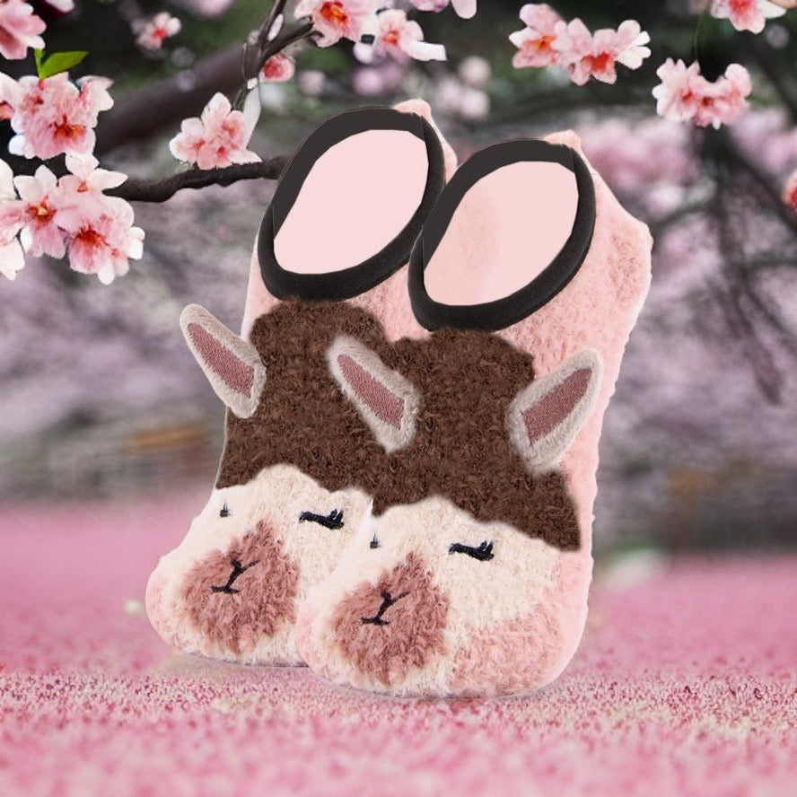 Llama Funny Fuzzy Travel Slipper Socks