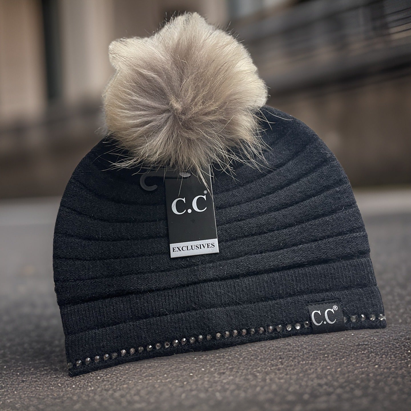 CC Exclusive Black Label Ridged Rhinestone Beanie