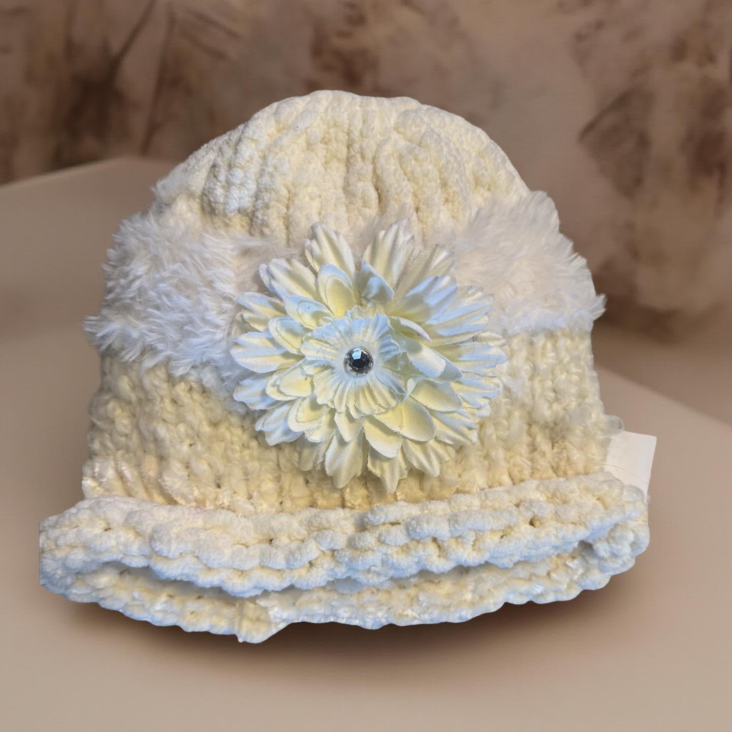 Off White Flower Power Hand-Knitted Hat