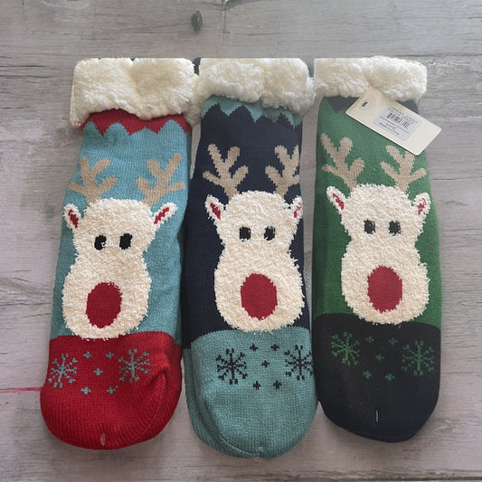 Reindeer Sherpa Non-Slip Slipper Socks