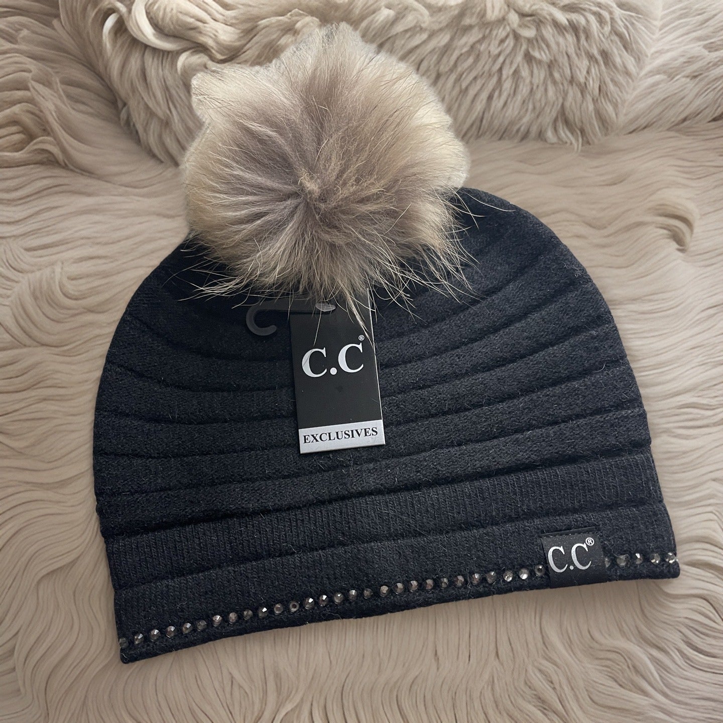 CC Exclusive Black Label Ridged Rhinestone Beanie