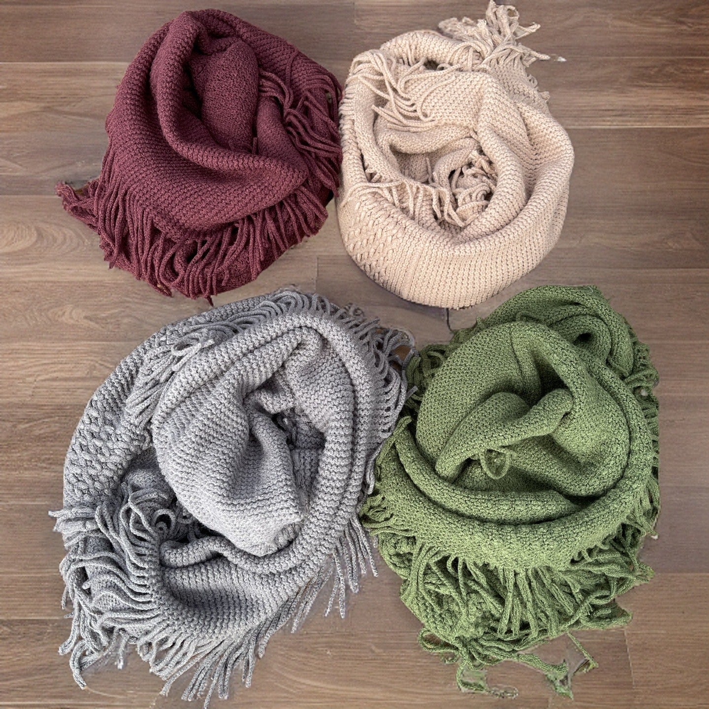 Pointelle Fringe Infinity Scarf-4 Colors