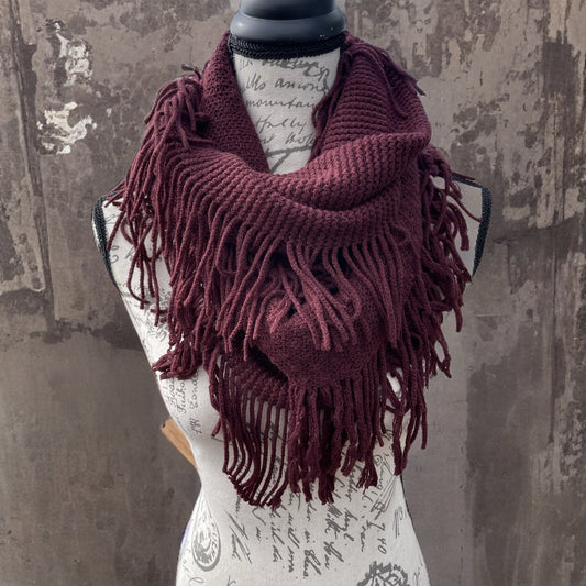 Pointelle Fringe Infinity Scarf-4 Colors