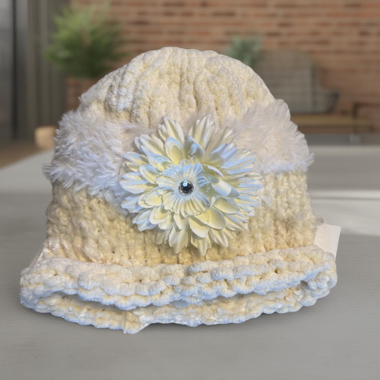 Off White Flower Power Hand-Knitted Hat