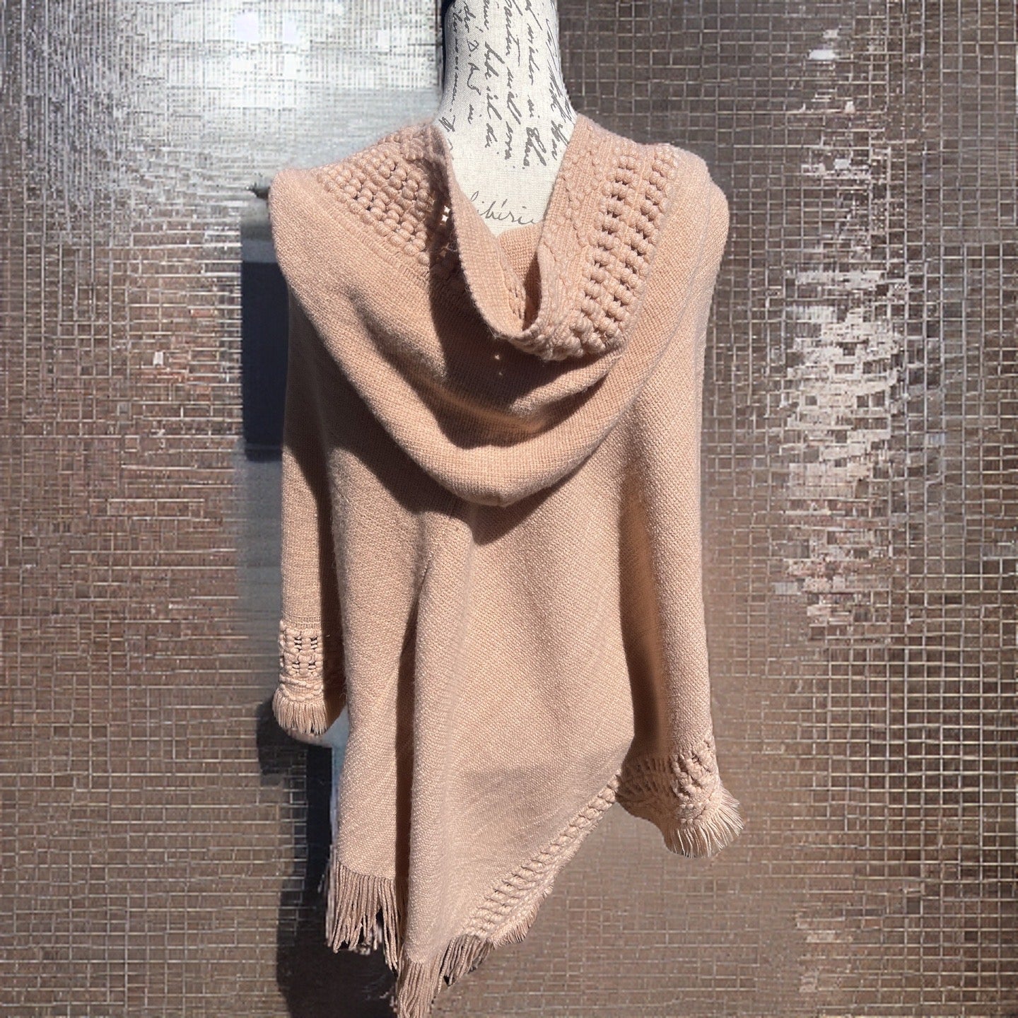 Lace Up Knit Poncho with Hood