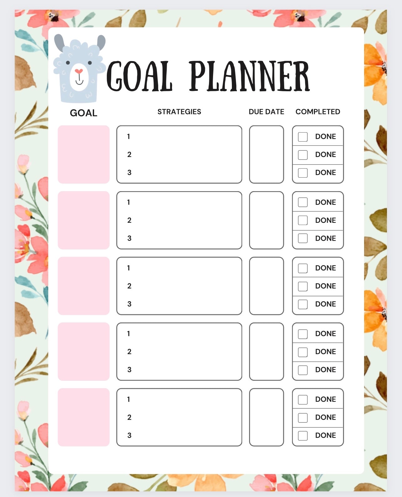 2024 Llamazing Goal Planner