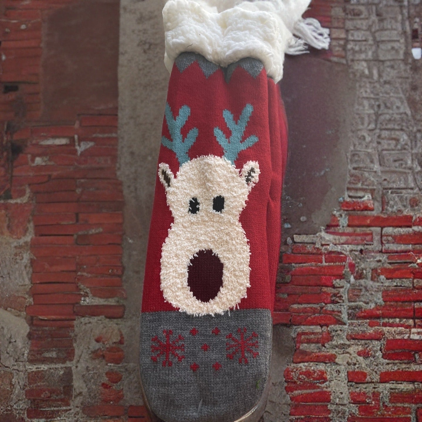 Reindeer Sherpa Non-Slip Slipper Socks