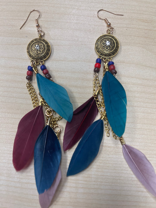 Boho Feather Chain Fringe Earrings