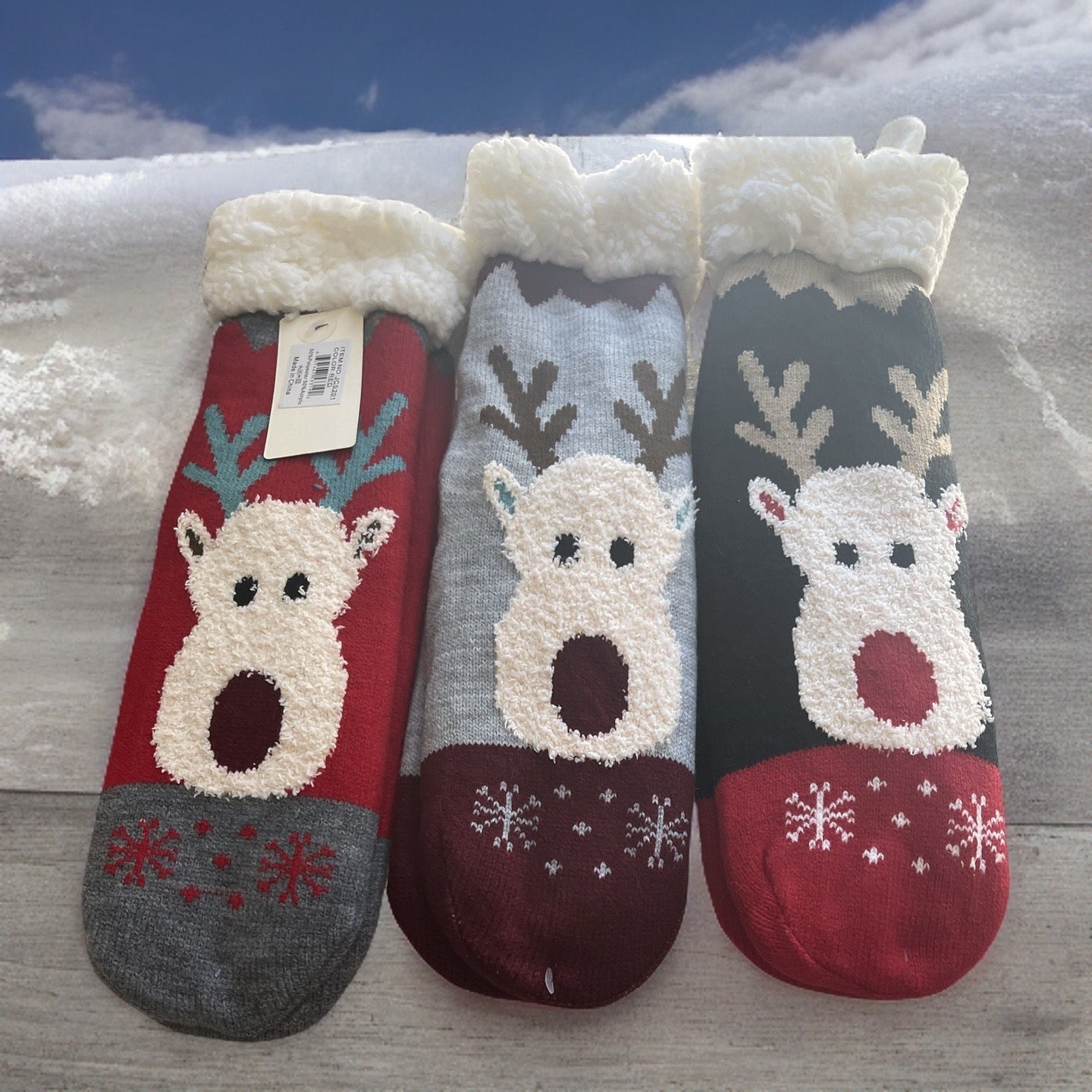 Reindeer Sherpa Non-Slip Slipper Socks