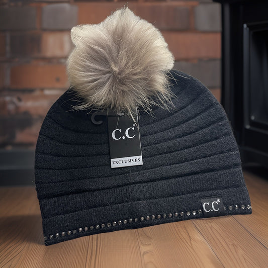 CC Exclusive Black Label Ridged Rhinestone Beanie