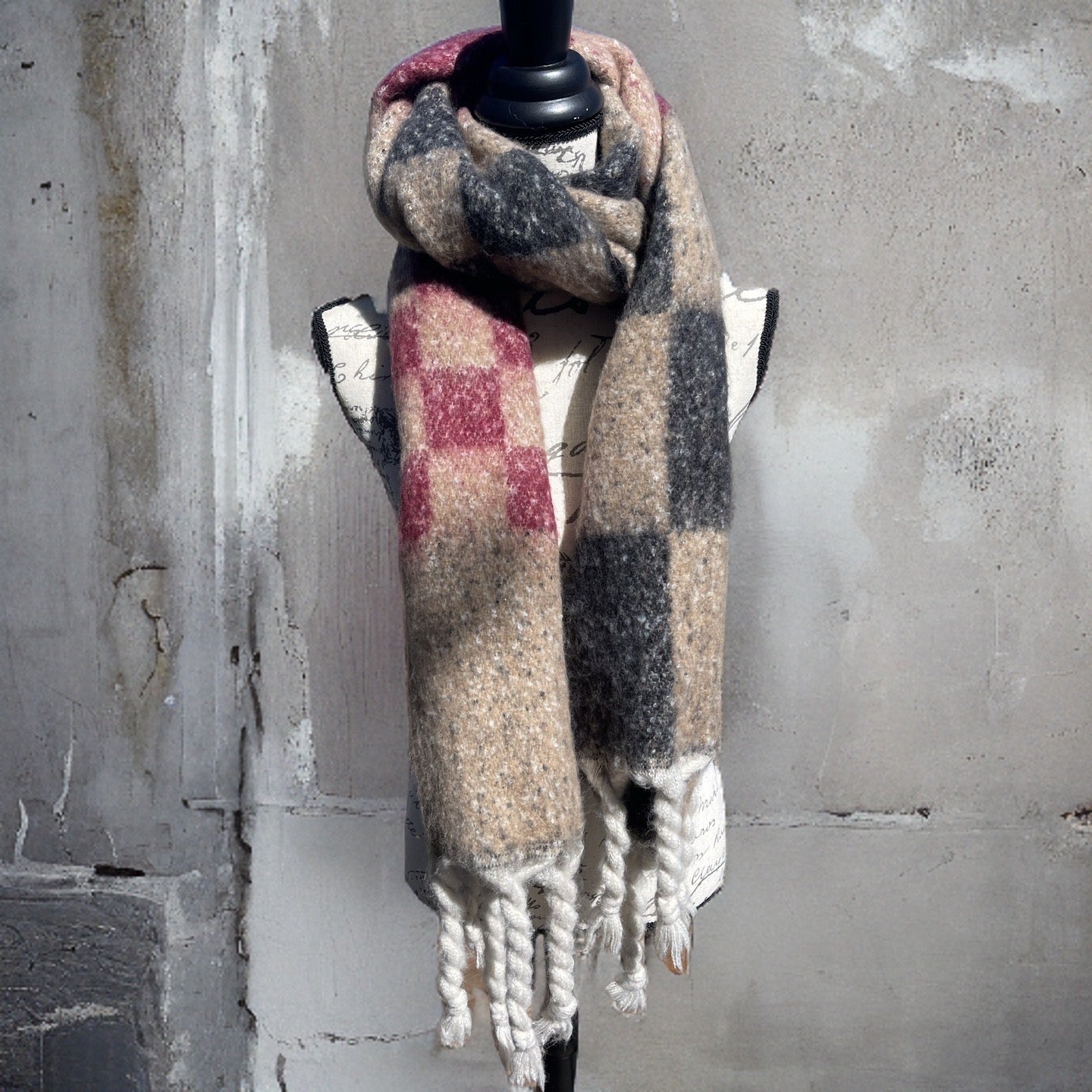 Checkered Scarf with Tassels