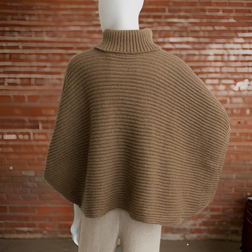 Mocha Ribbed Turtleneck Poncho with Armholes