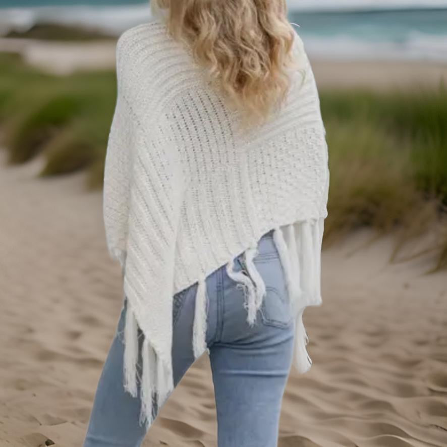 Ivory Turtleneck Cable Knit Poncho