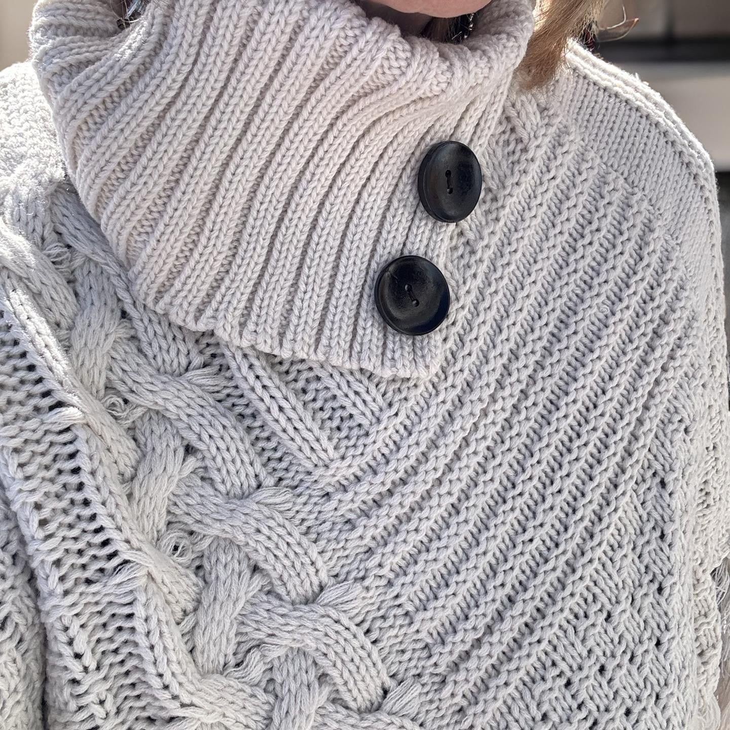 Ivory Turtleneck Cable Knit Poncho