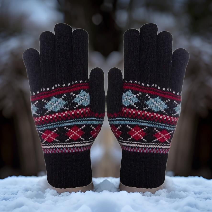 Geometic Fully Lined Knitted Gloves