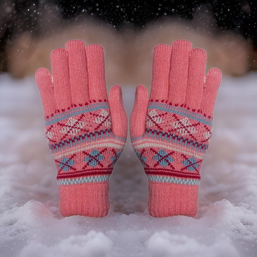 Geometic Fully Lined Knitted Gloves