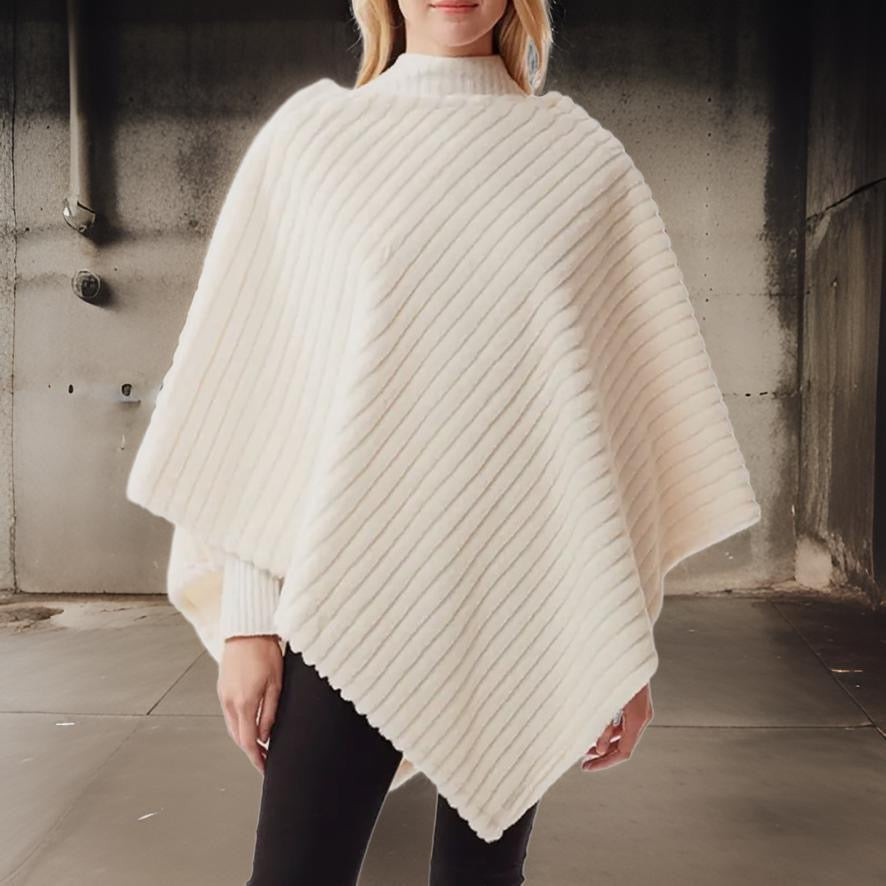 Faux Fur White Vertical Poncho