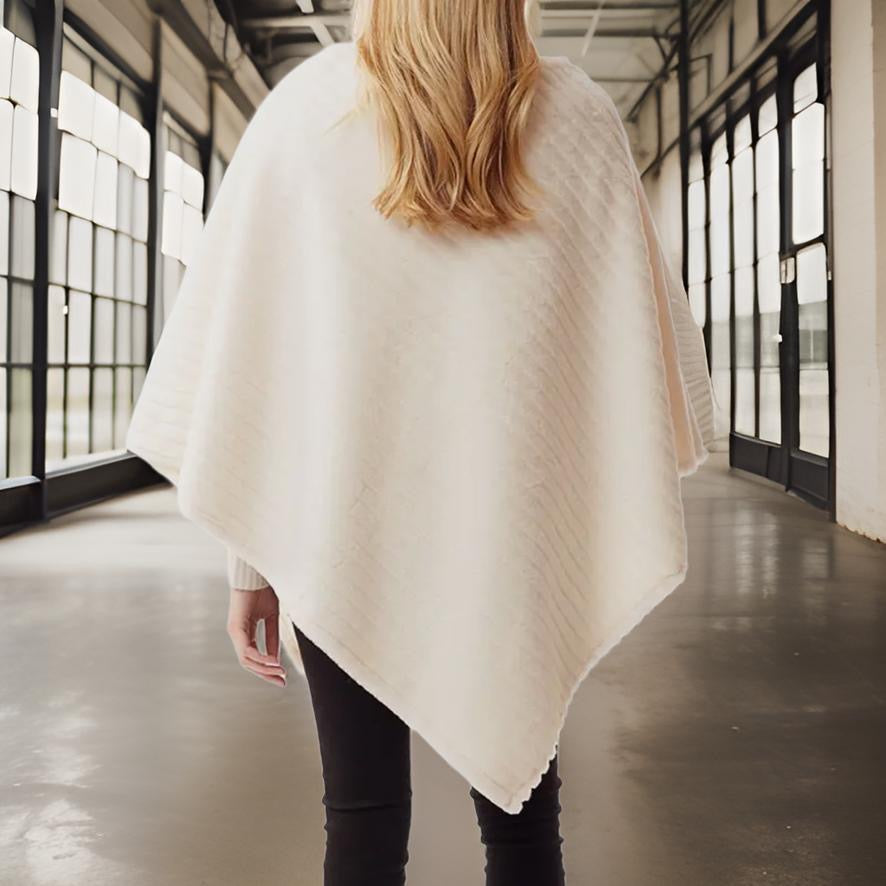 Faux Fur White Vertical Poncho