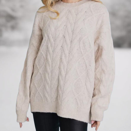 Cozy Off-White Cable Pullover Sweater