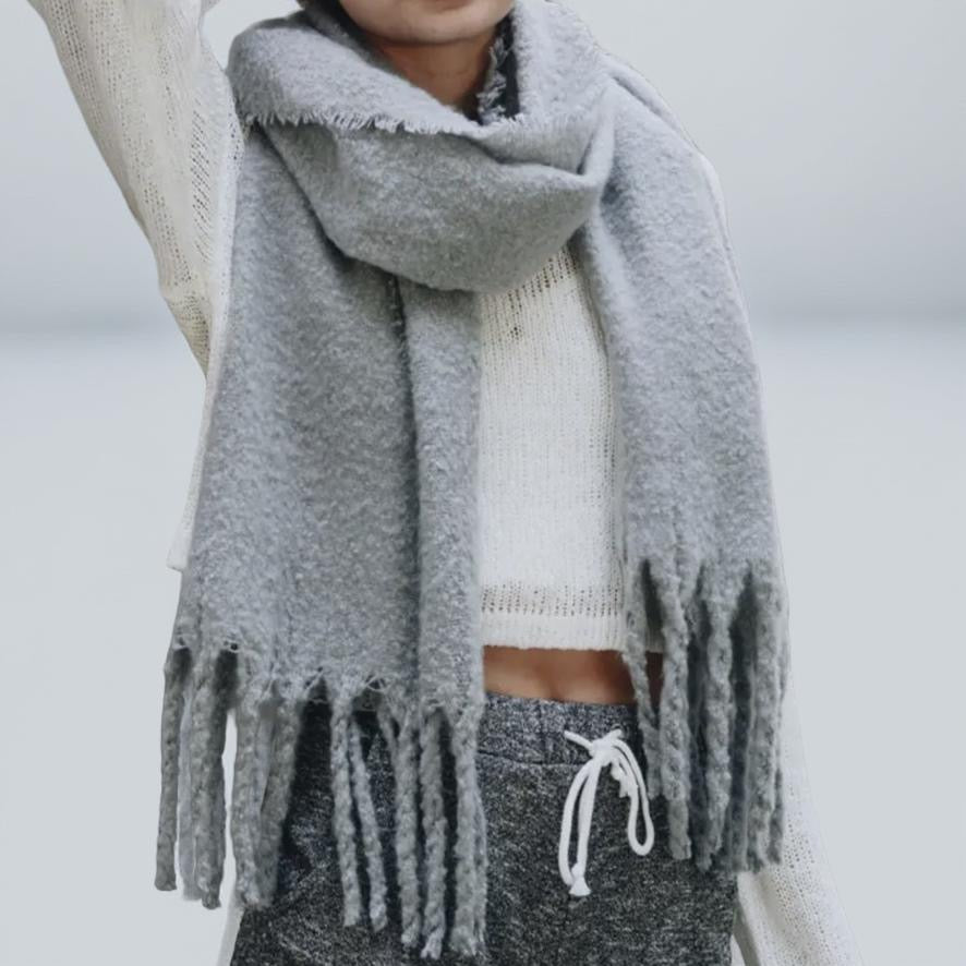 Light Gray Blanket Scarf with Fringe
