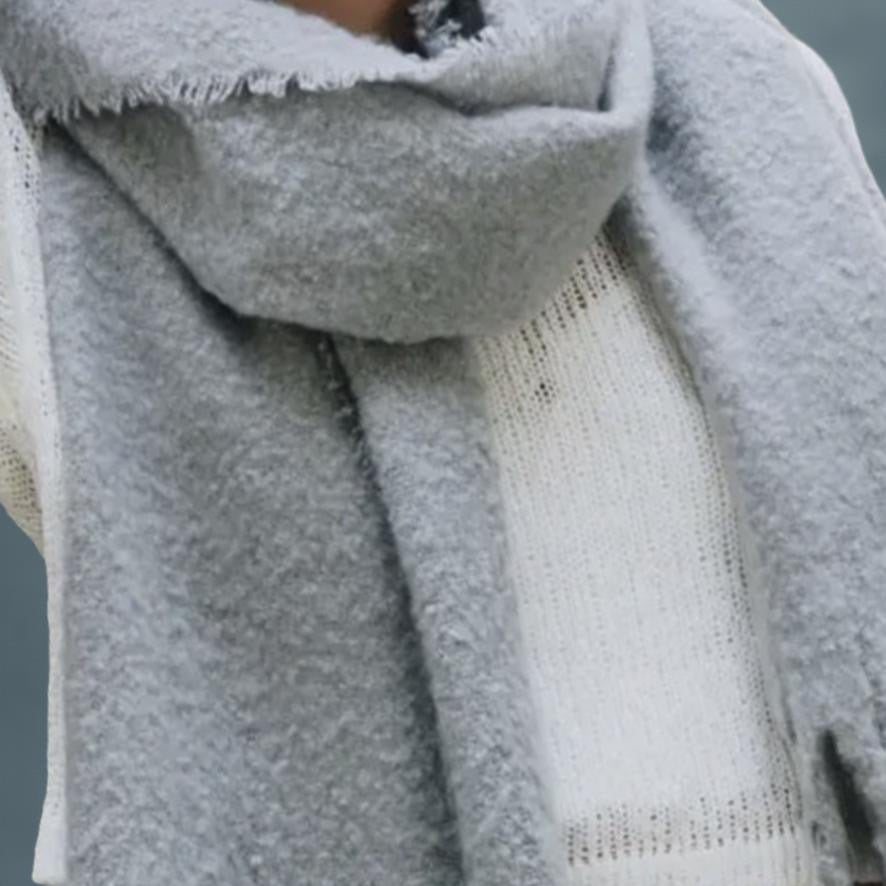 Light Gray Blanket Scarf with Fringe
