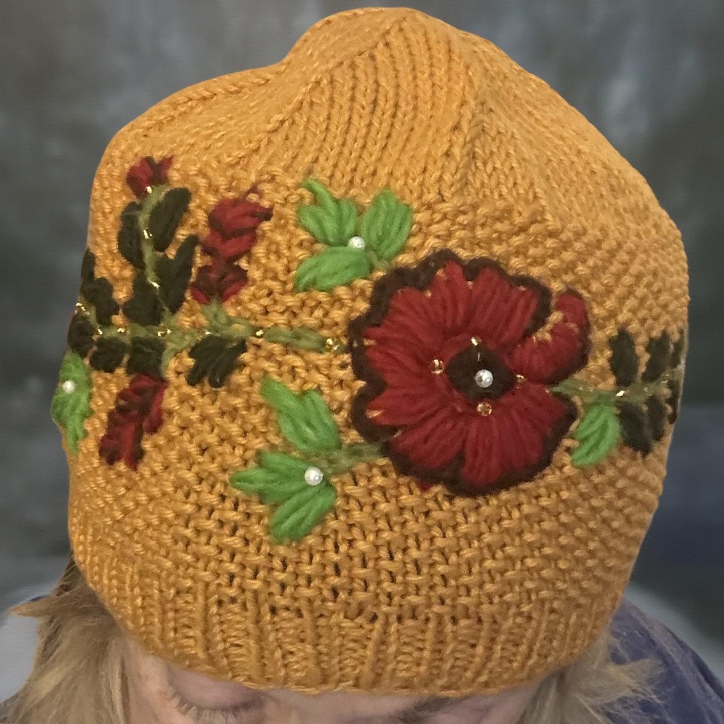 Embroidered Flower Hat- Cotton