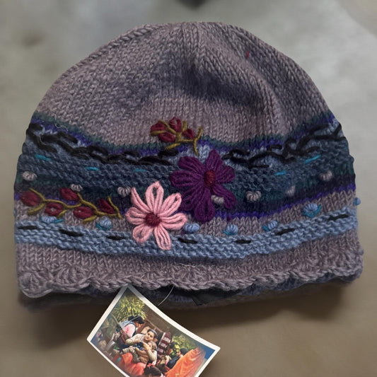 Embroidered Flower Hat - Wool