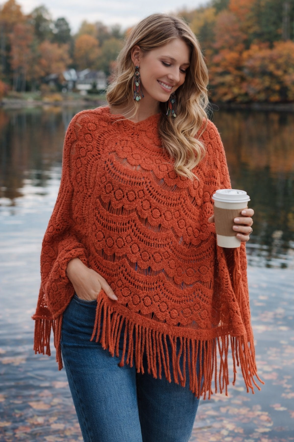 Scallop Knit Lace Poncho