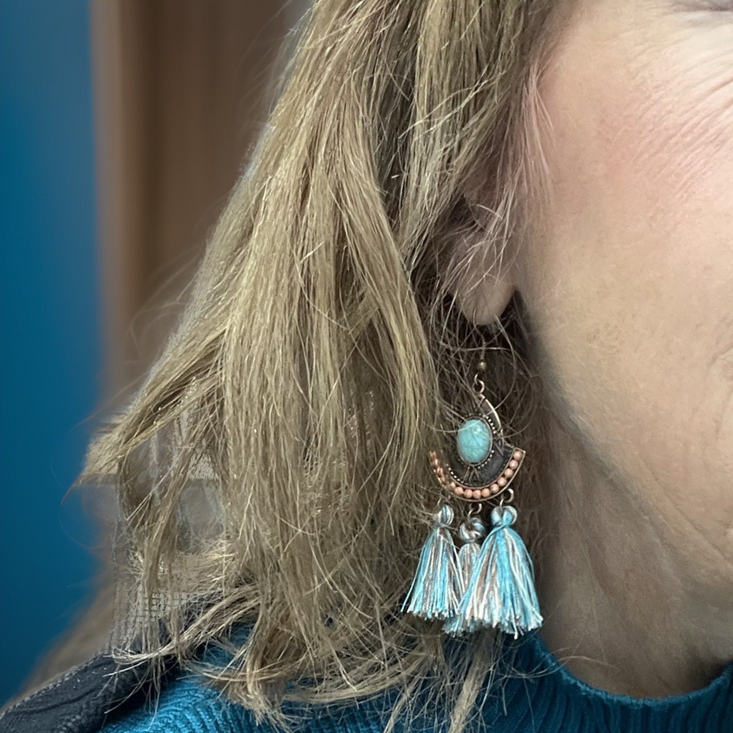 Blue Turquoise with Fringe Earrings