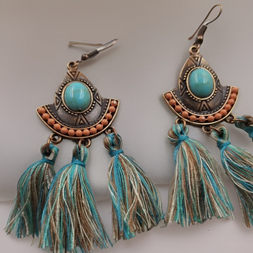 Blue Turquoise with Fringe Earrings