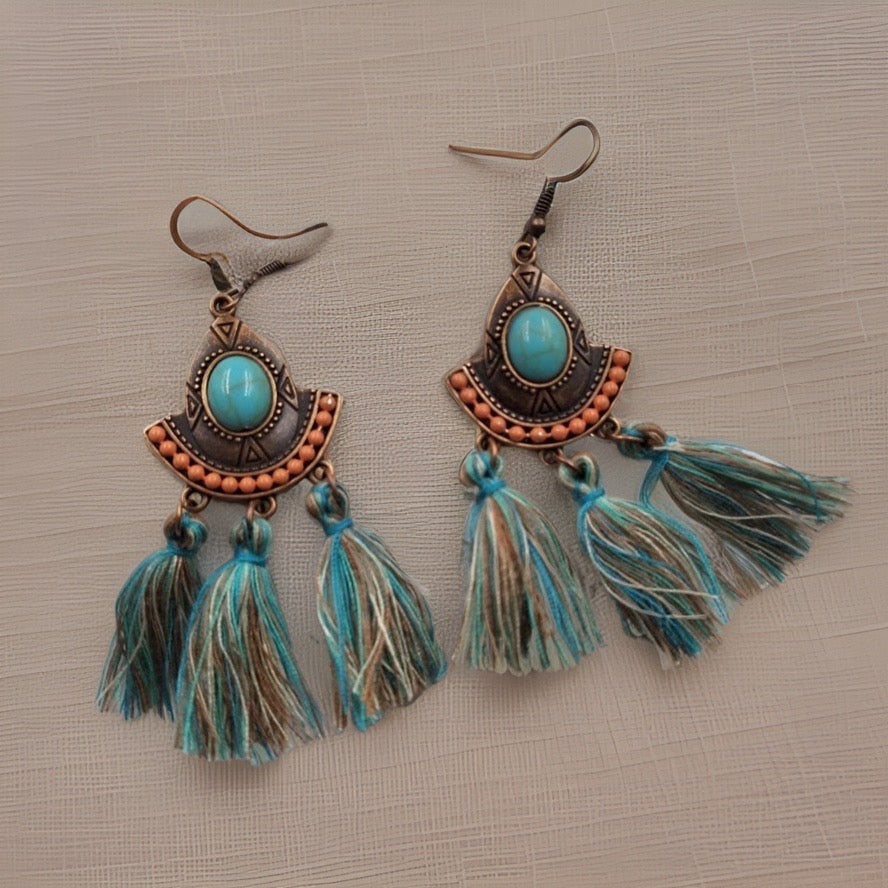 Blue Turquoise with Fringe Earrings