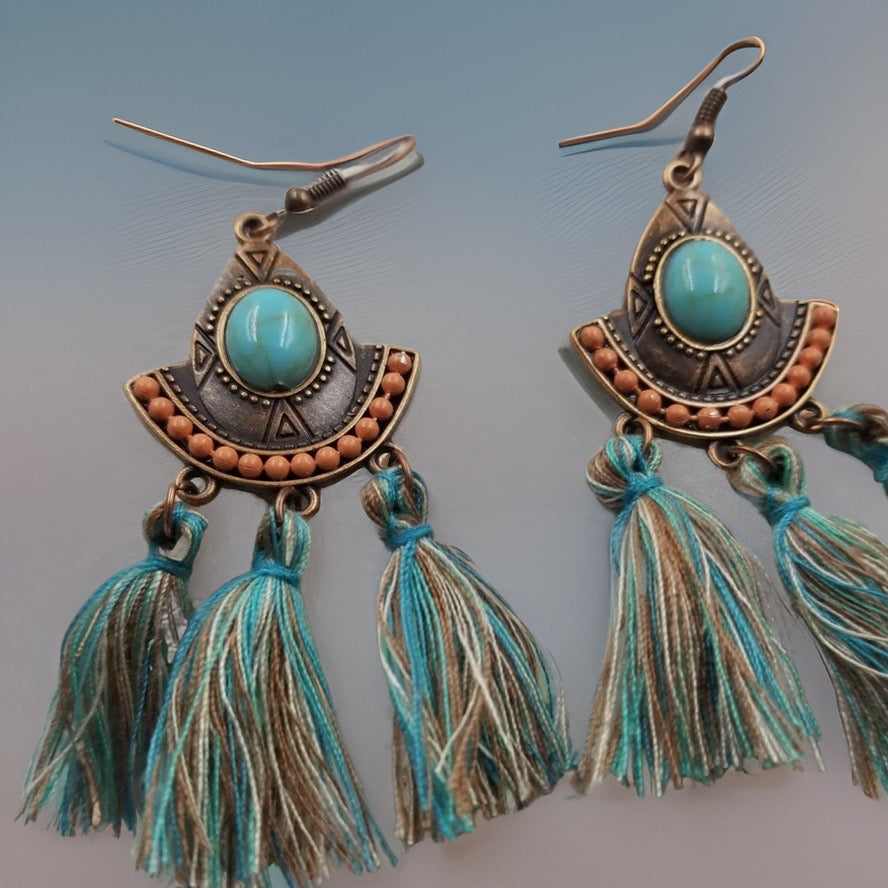 Blue Turquoise with Fringe Earrings